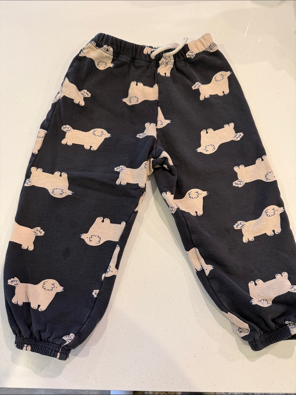 Kids Black Jogger Pants with Cream Dog Print